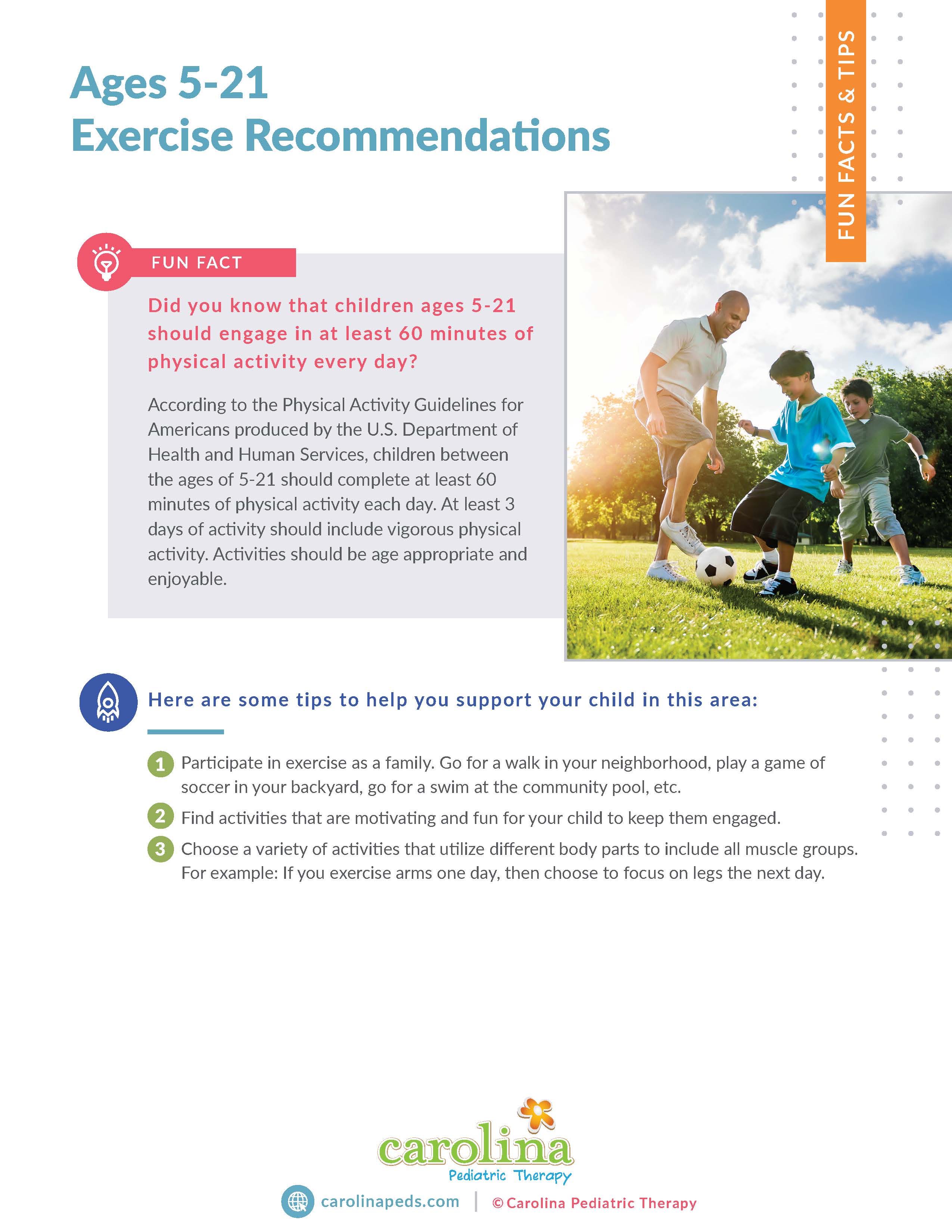 Final Version - Fact & Tips - Ages 5-21 Exercise Recommendations - Leilani Maybin, PT (1)